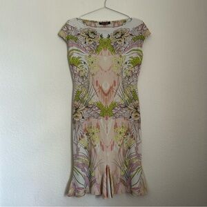 Roberto Cavalli Floral Print Midi Dress - Cream and Green